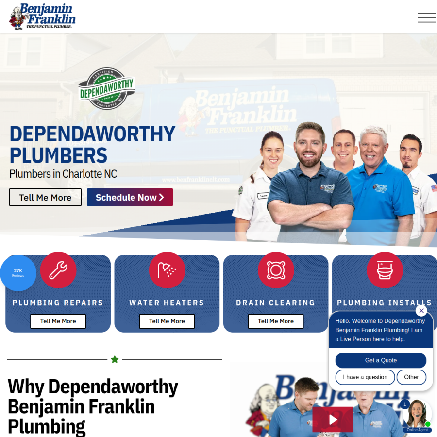dependaworthyplumbing.com homepage screenshot