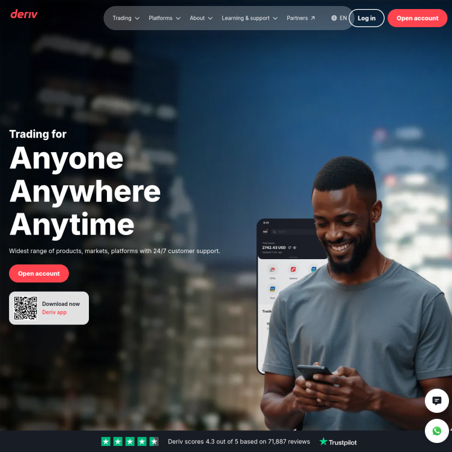 deriv.com homepage screenshot