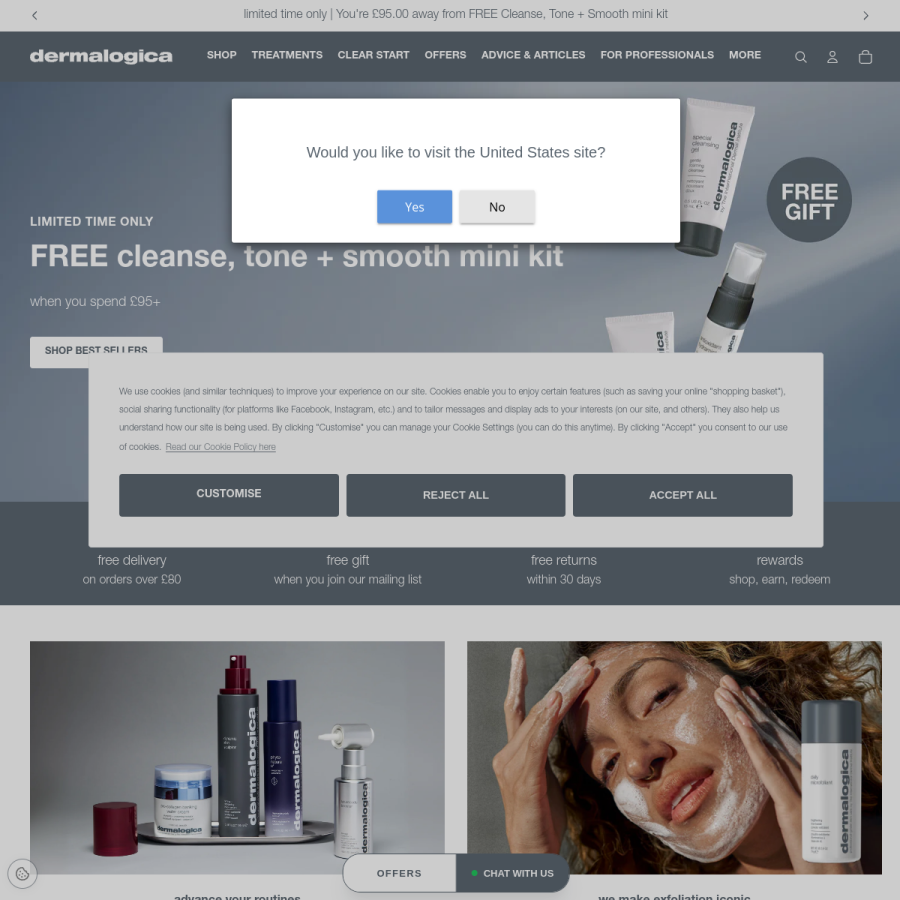 dermalogica.co.uk homepage screenshot