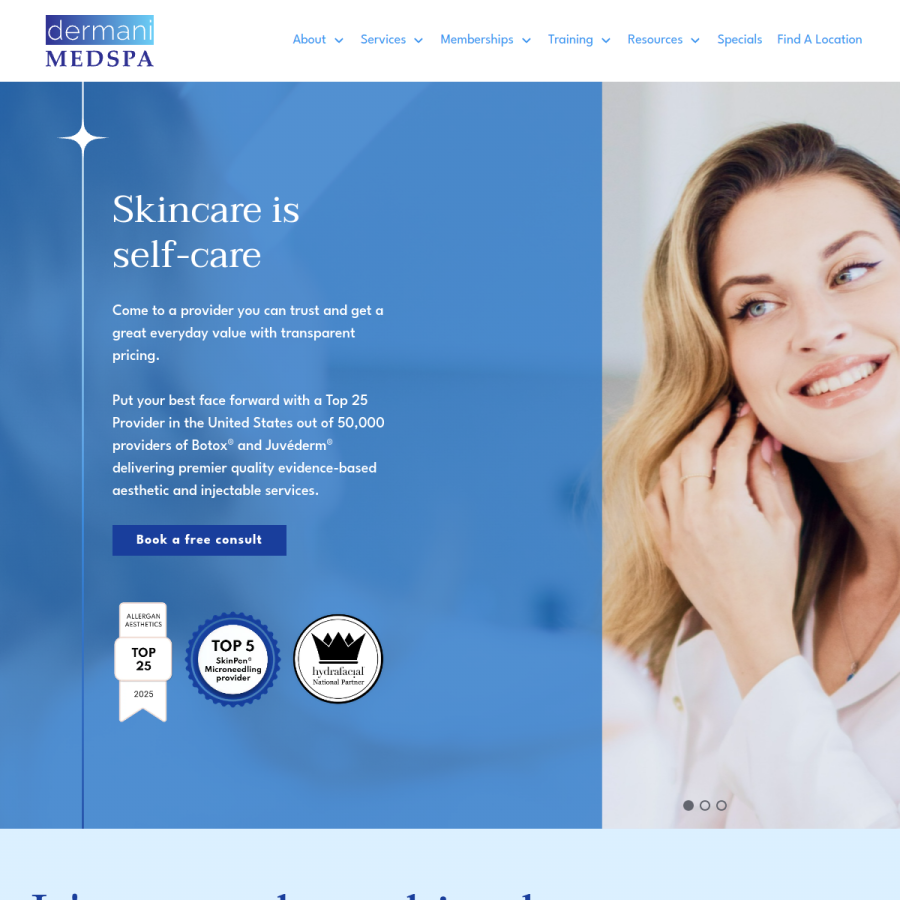 dermanimedspa.com homepage screenshot