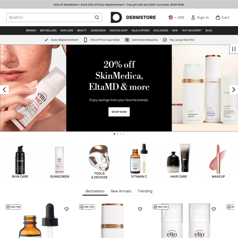 dermstore.com homepage screenshot