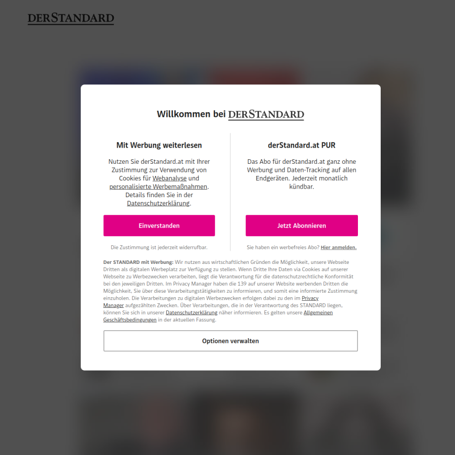 derstandard.at homepage screenshot