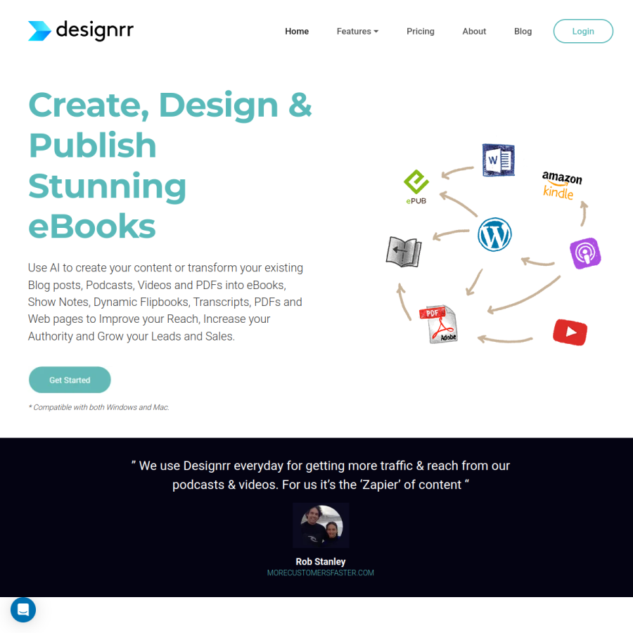 designrr.io homepage screenshot