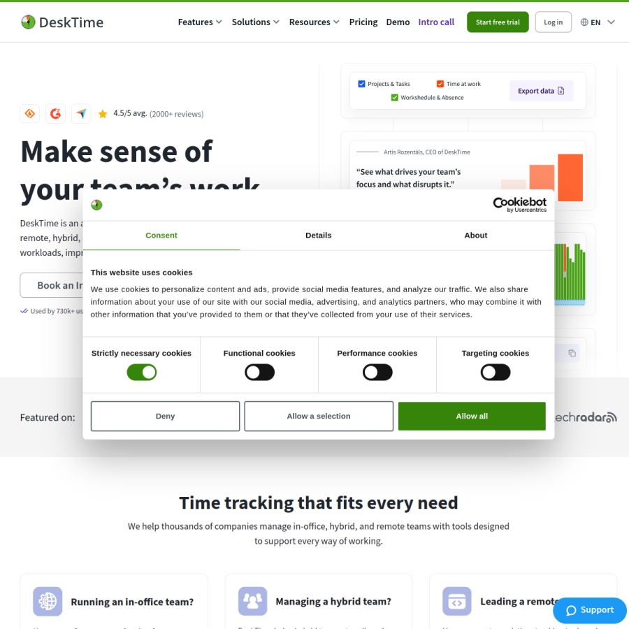 desktime.com homepage screenshot