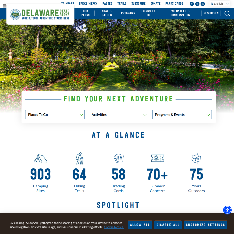 destateparks.com homepage screenshot