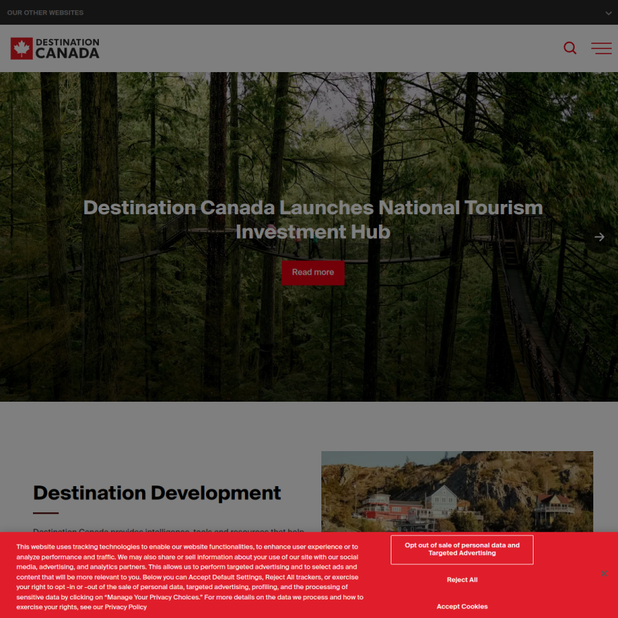 destinationcanada.com homepage screenshot