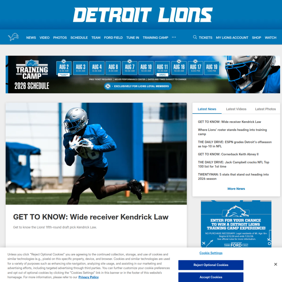 detroitlions.com homepage screenshot