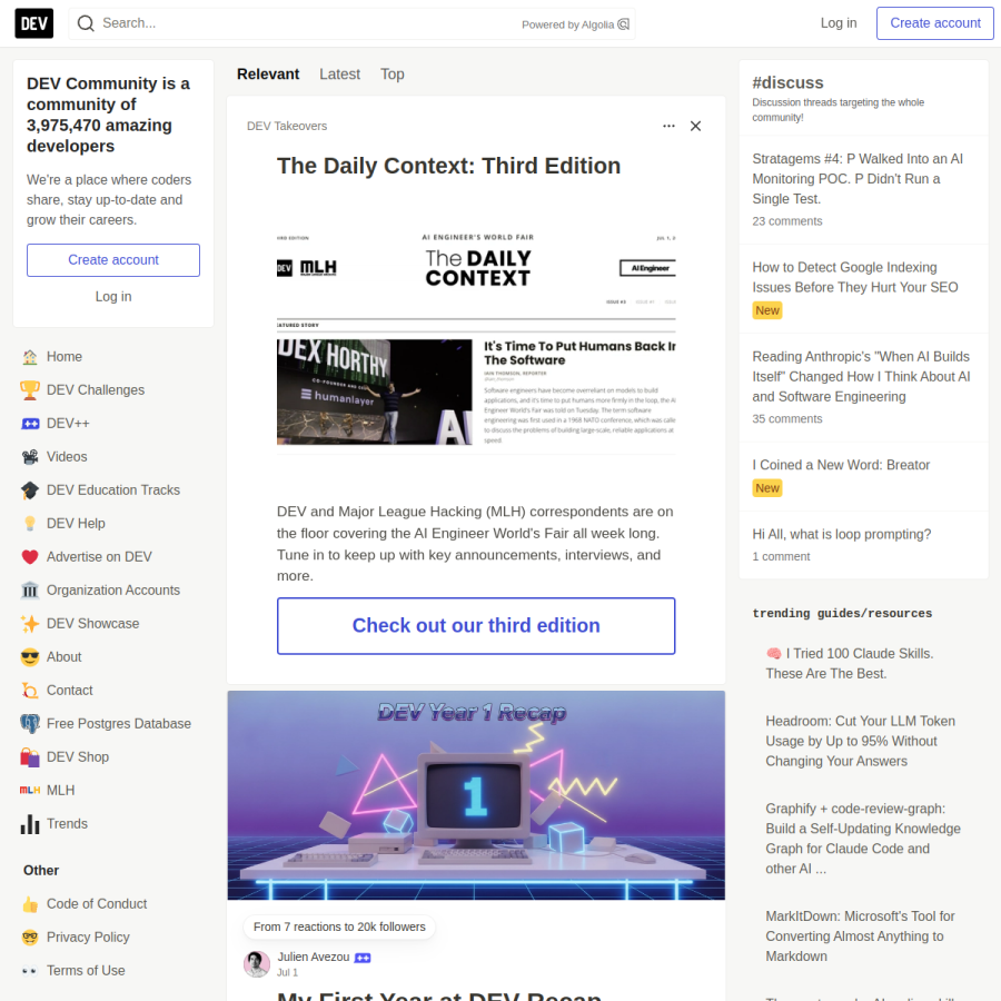 dev.to homepage screenshot