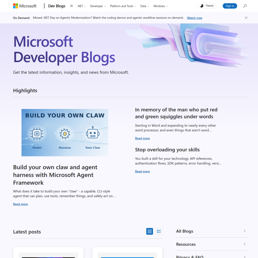 devblogs.microsoft.com homepage screenshot
