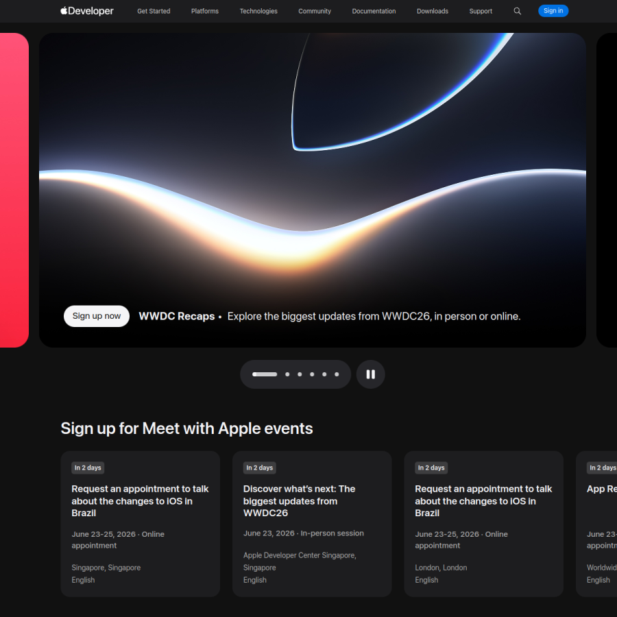 developer.apple.com homepage screenshot