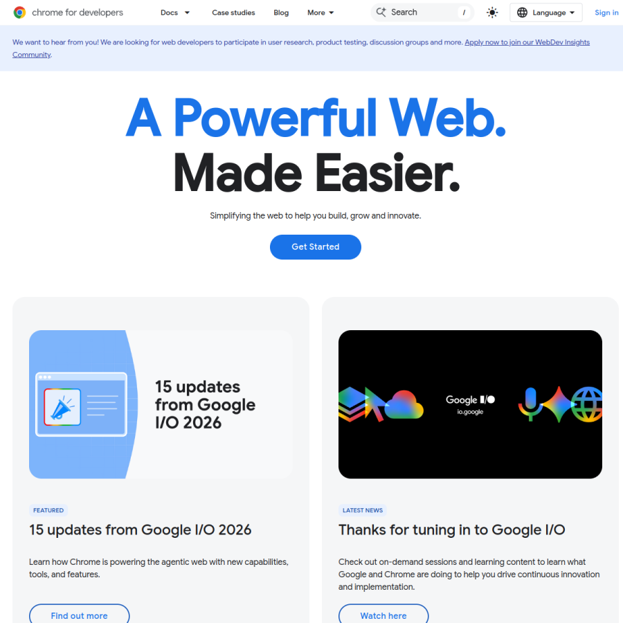 developer.chrome.com homepage screenshot