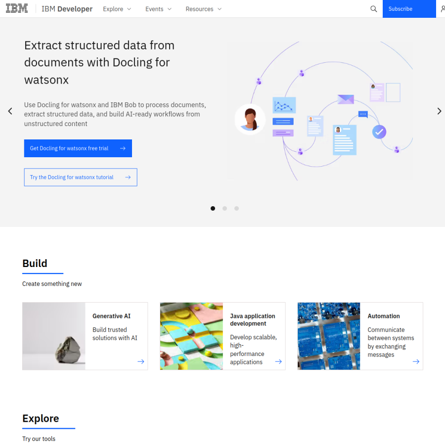 developer.ibm.com homepage screenshot
