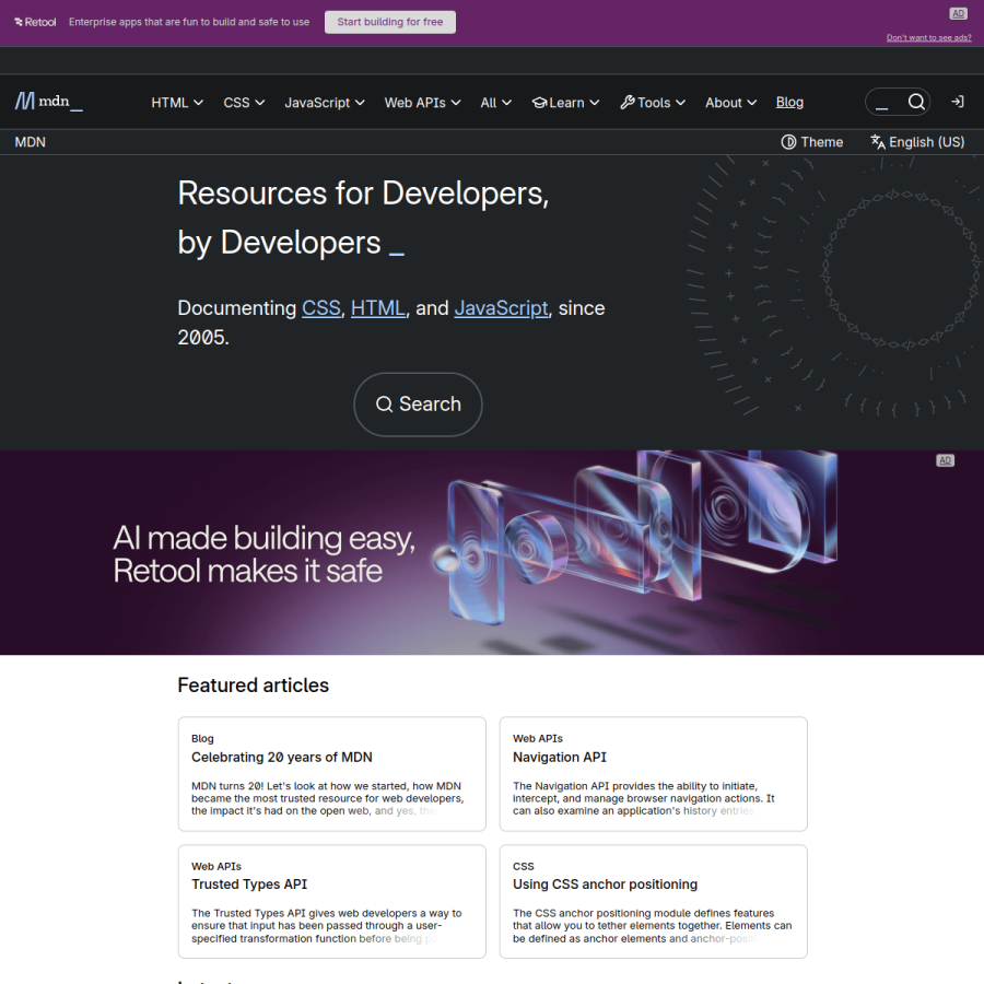 developer.mozilla.org homepage screenshot