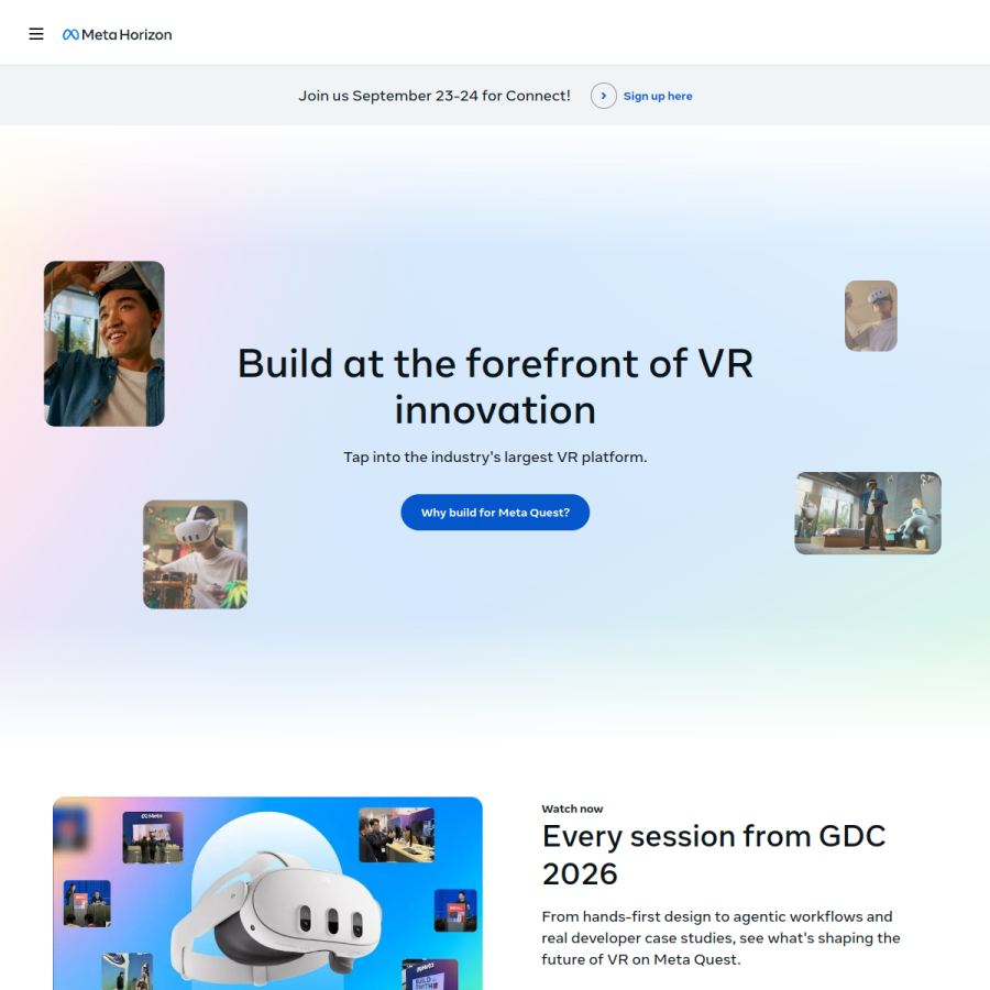 developer.oculus.com homepage screenshot