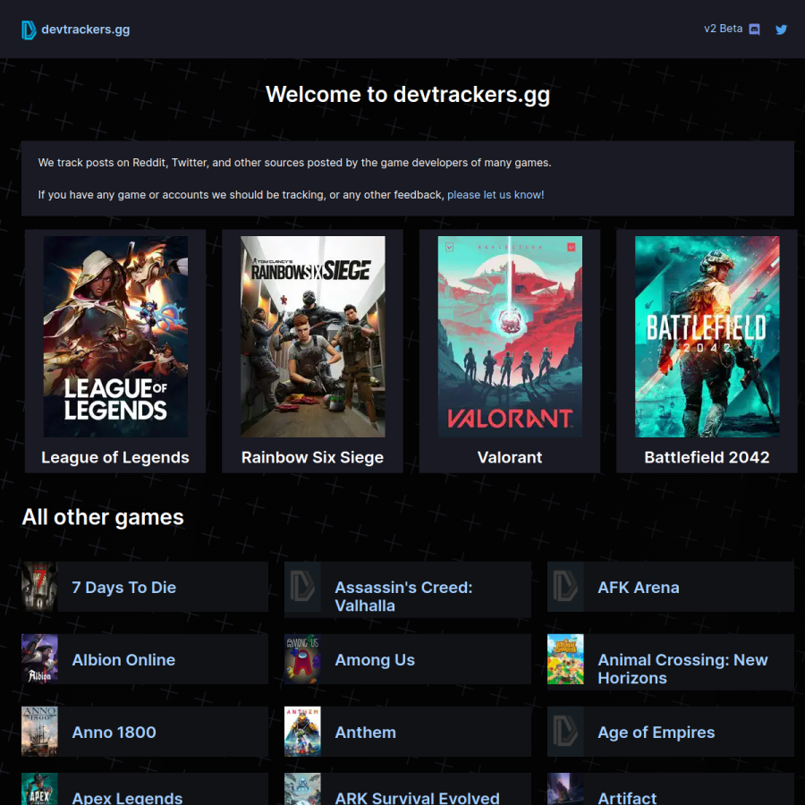 devtrackers.gg homepage screenshot
