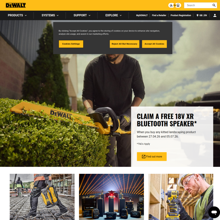 dewalt.co.uk homepage screenshot