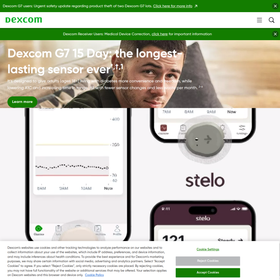 dexcom.com homepage screenshot