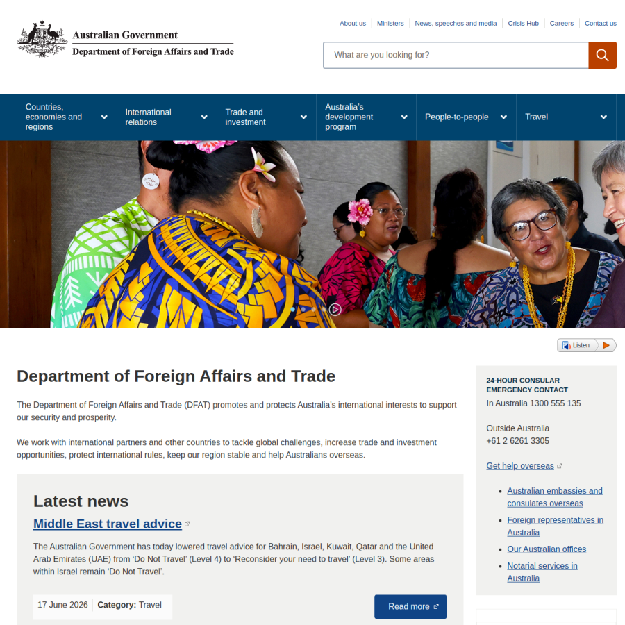 dfat.gov.au homepage screenshot
