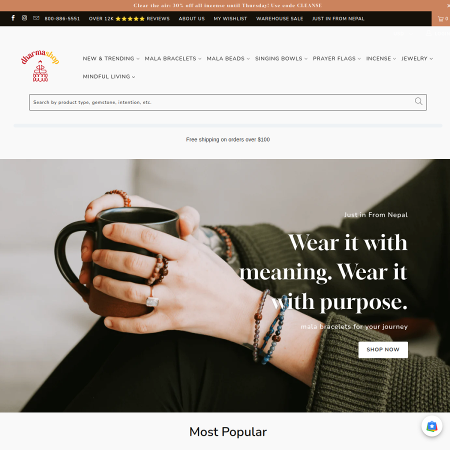 dharmashop.com homepage screenshot