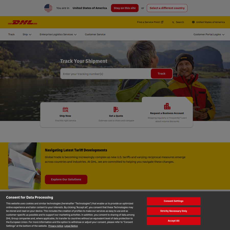 dhl.com homepage screenshot
