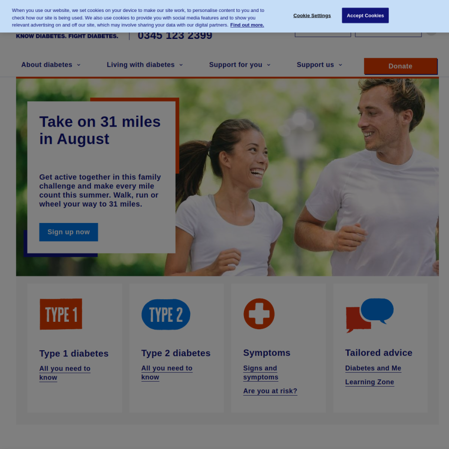 diabetes.org.uk homepage screenshot