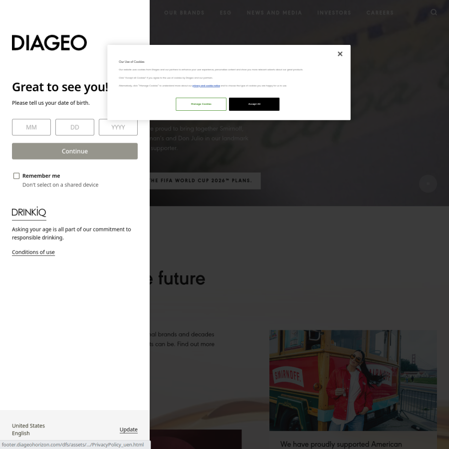 diageo.com homepage screenshot