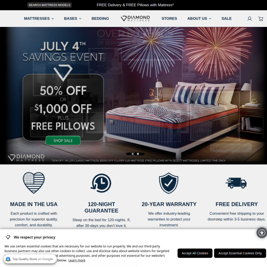 diamondmattress.com homepage screenshot
