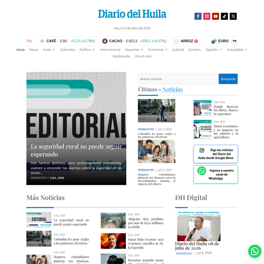 diariodelhuila.com homepage screenshot