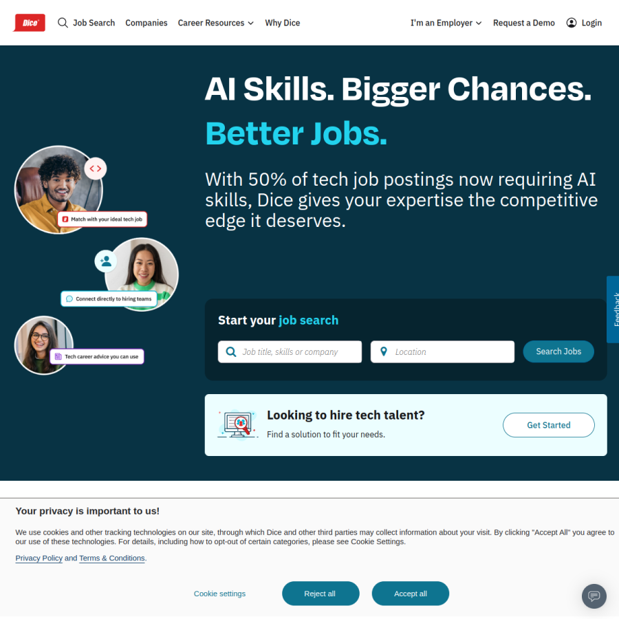 dice.com homepage screenshot