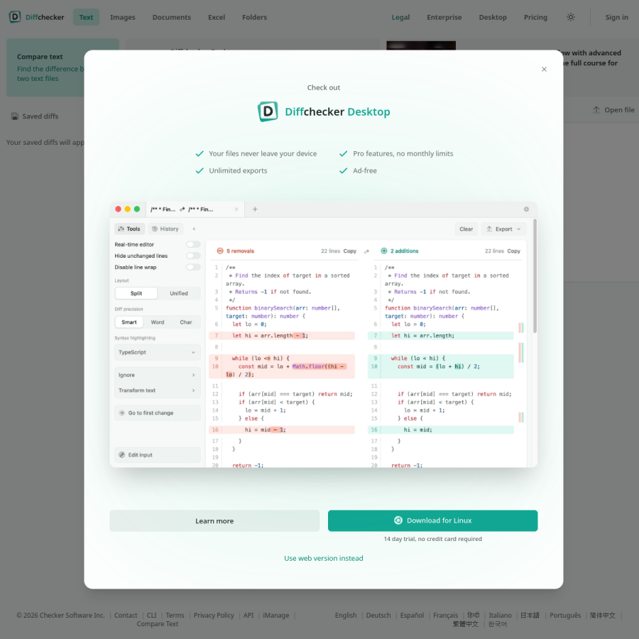 diffchecker.com homepage screenshot