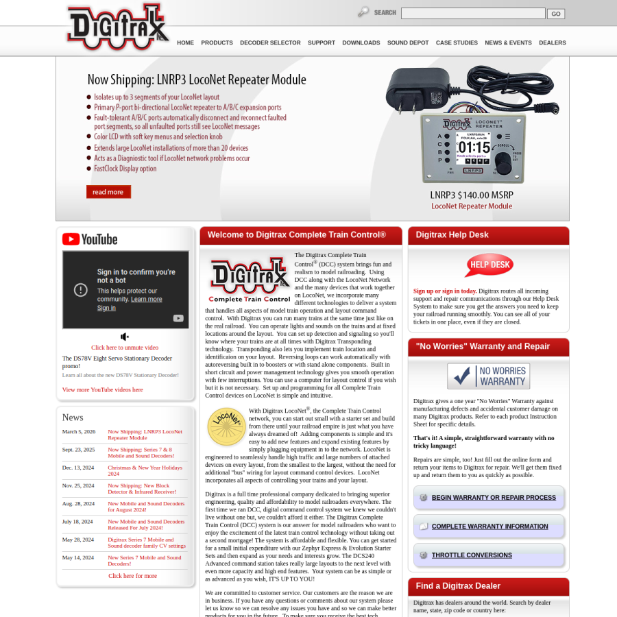 digitrax.com homepage screenshot