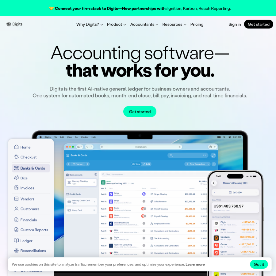 digits.com homepage screenshot