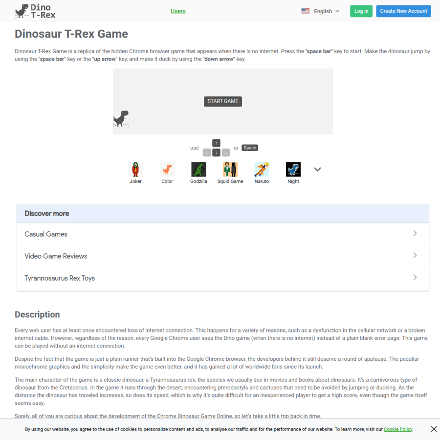 dinorunner.com homepage screenshot
