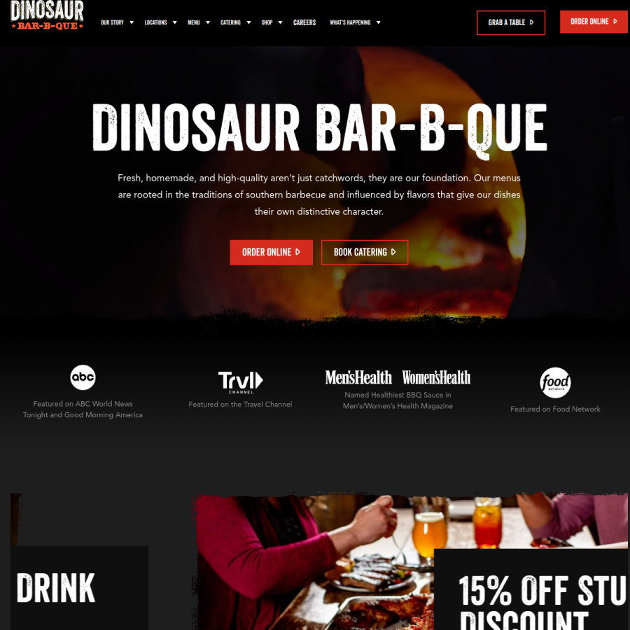 dinosaurbarbque.com homepage screenshot