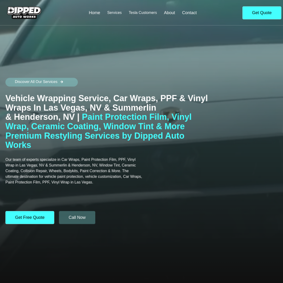 dippedautoworks.com homepage screenshot