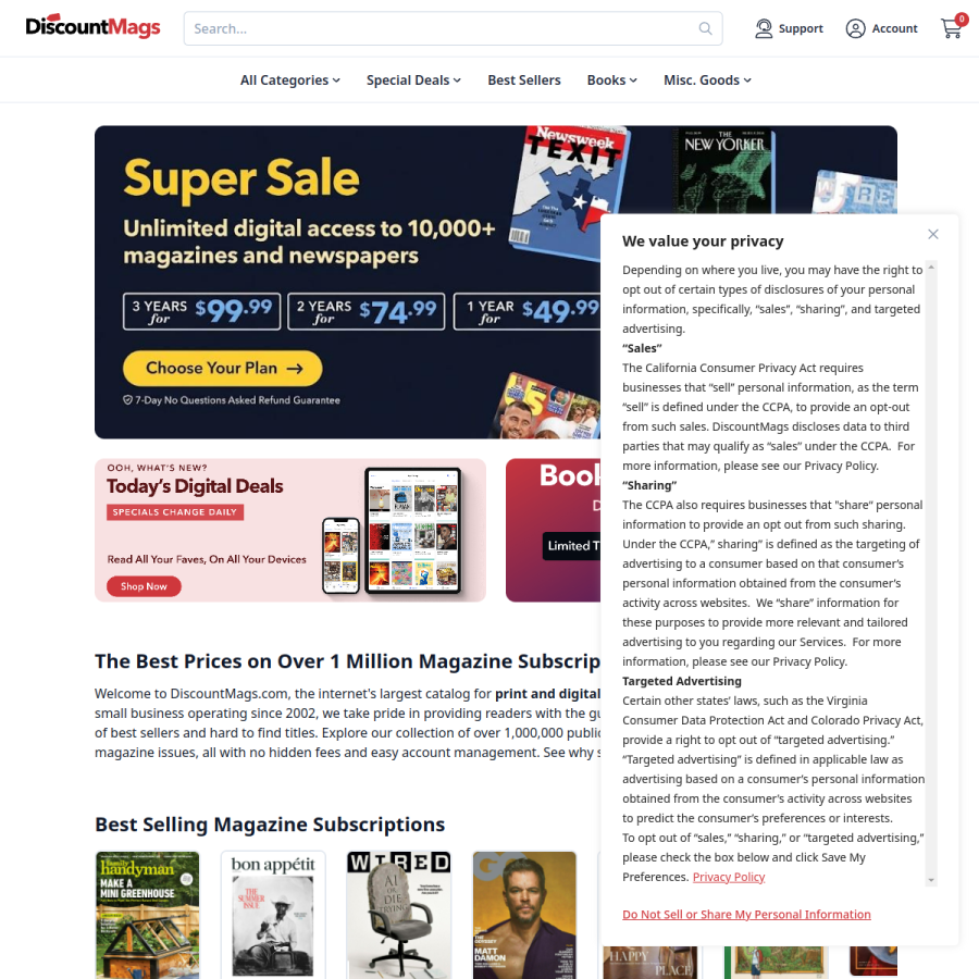 discountmags.com homepage screenshot