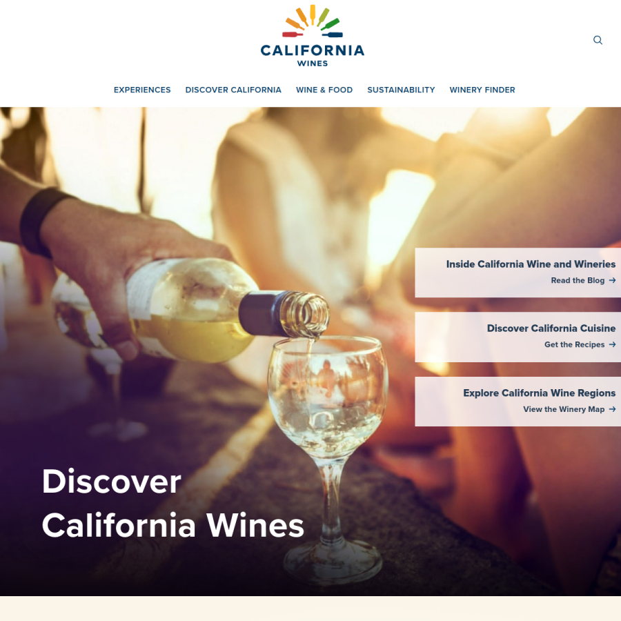 discovercaliforniawines.com homepage screenshot