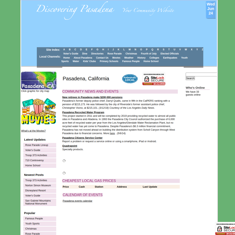 discoveringpasadena.com homepage screenshot