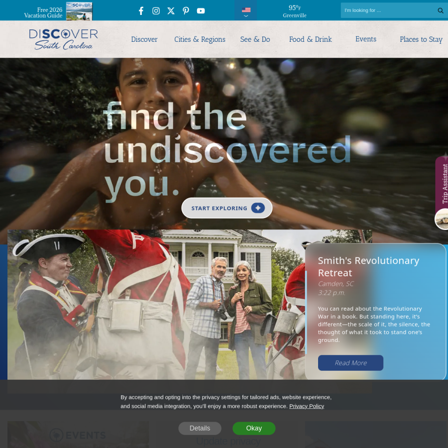 discoversouthcarolina.com homepage screenshot