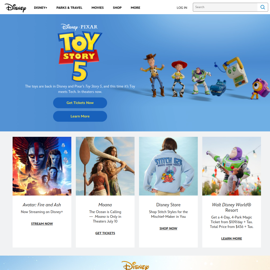 disney.com homepage screenshot