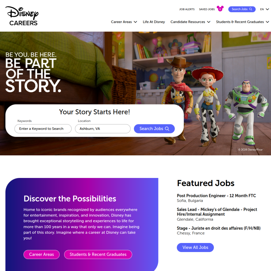 disneycareers.com homepage screenshot
