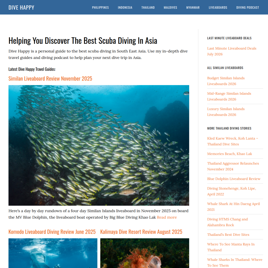 divehappy.com homepage screenshot
