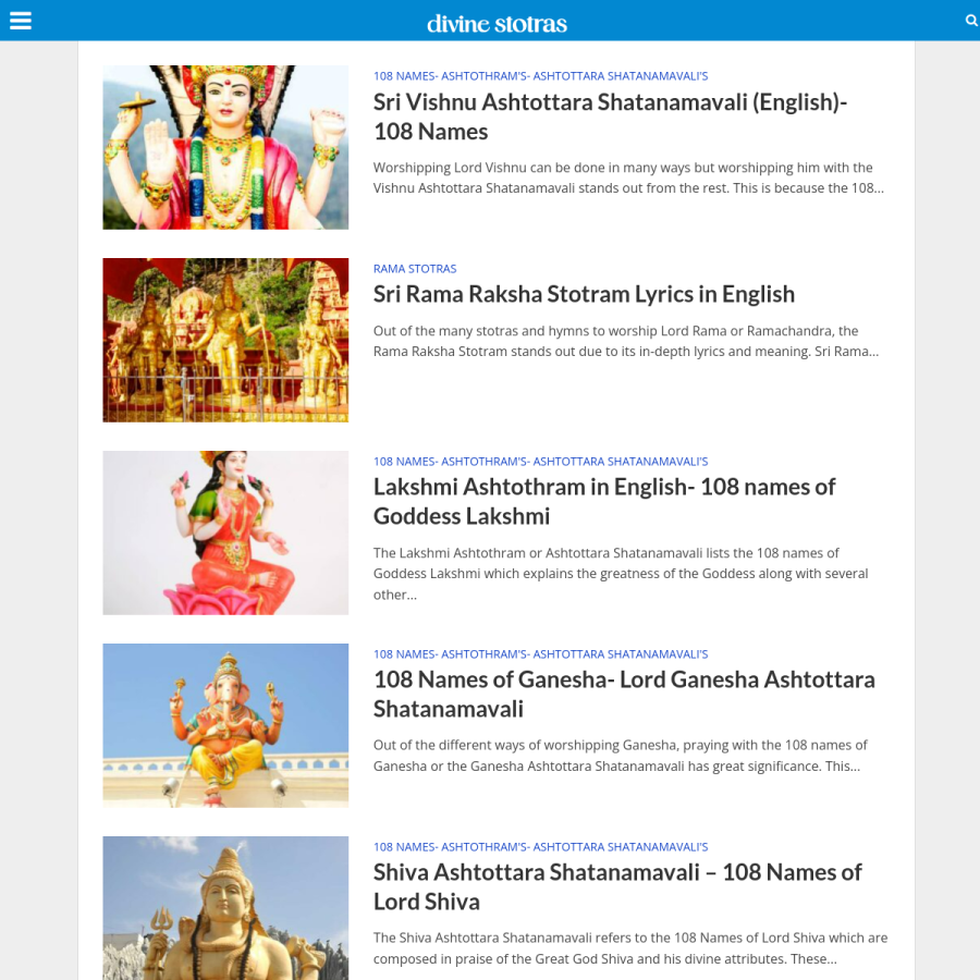 divinestotras.com homepage screenshot