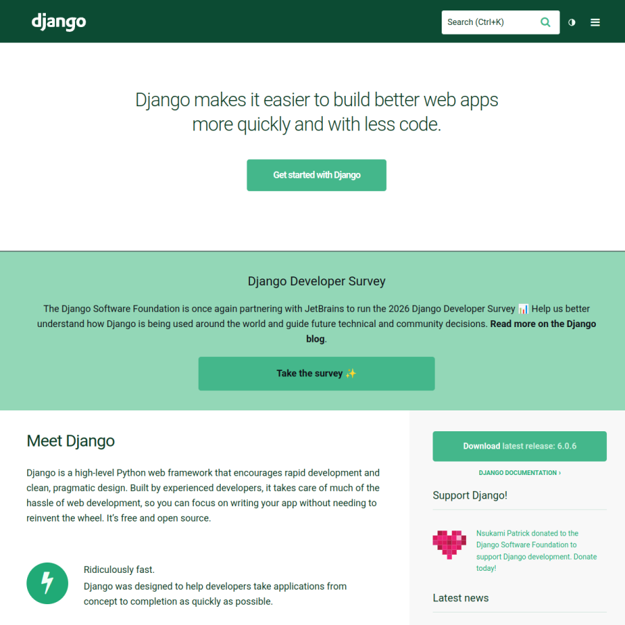 djangoproject.com homepage screenshot