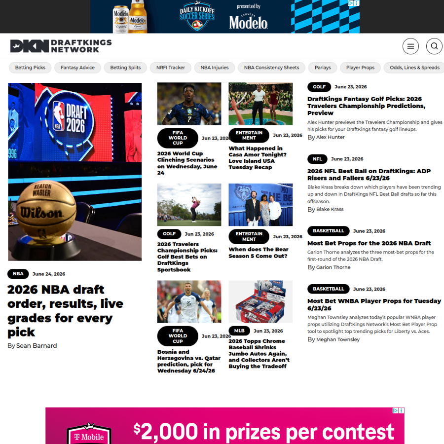 dknetwork.draftkings.com homepage screenshot