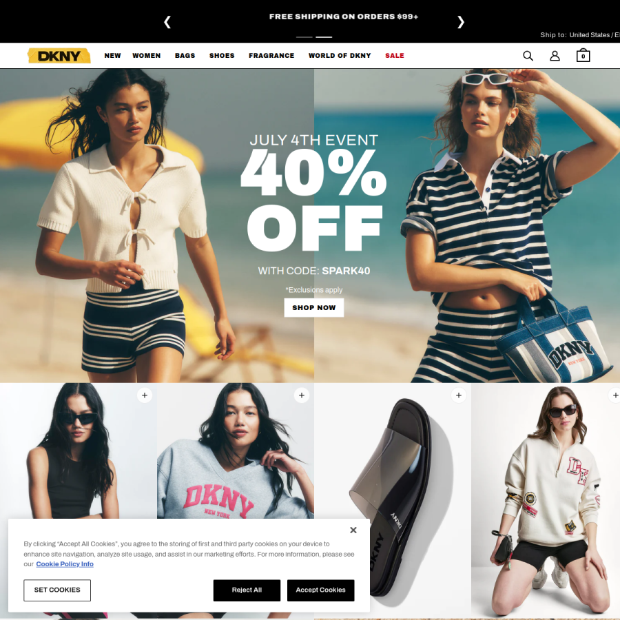 dkny.com homepage screenshot
