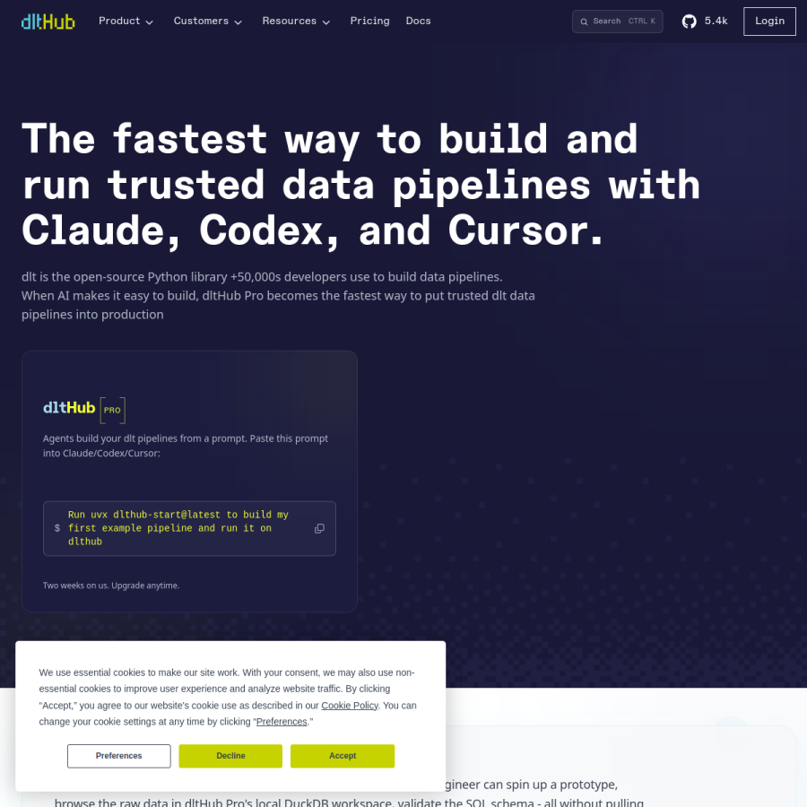 dlthub.com homepage screenshot