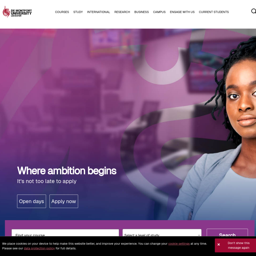 dmu.ac.uk homepage screenshot