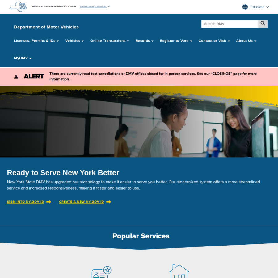 dmv.ny.gov homepage screenshot