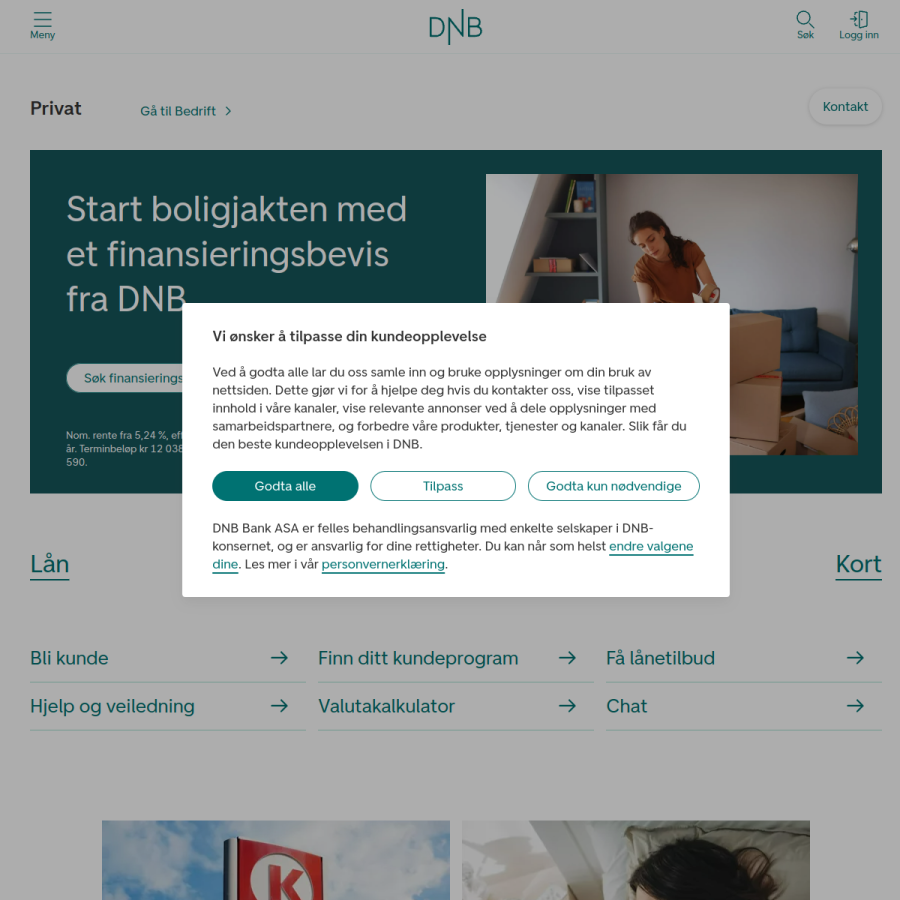 dnb.no homepage screenshot